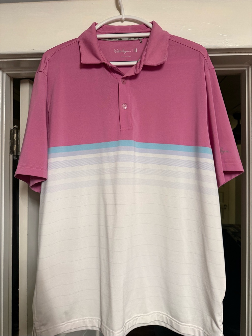 Walter Hagen Pink, Light Blue & White Striped Men's Polo